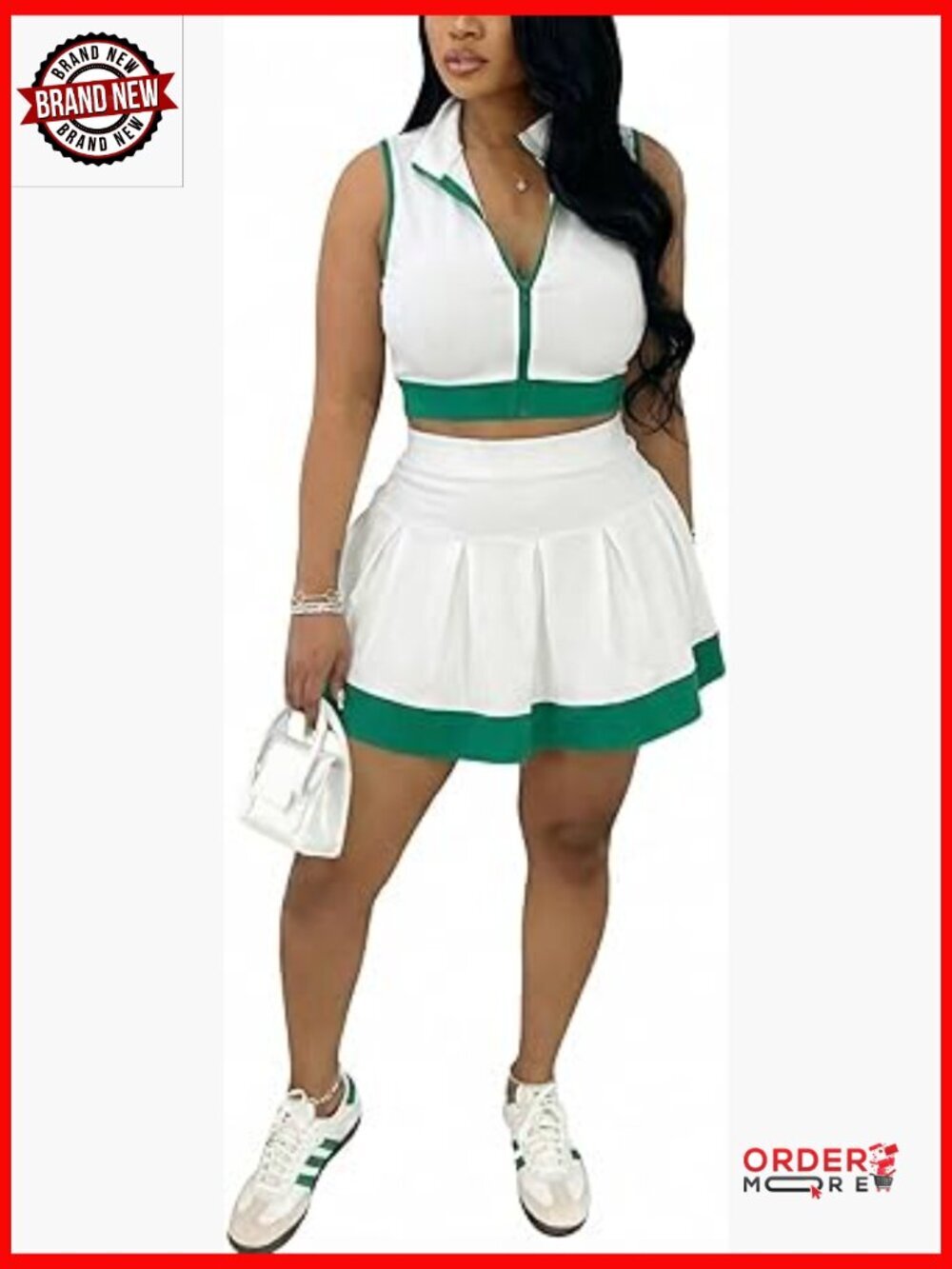2 Piece Skirt Set Crop Top Pleated Mini Dress Workout Tennis Outfit